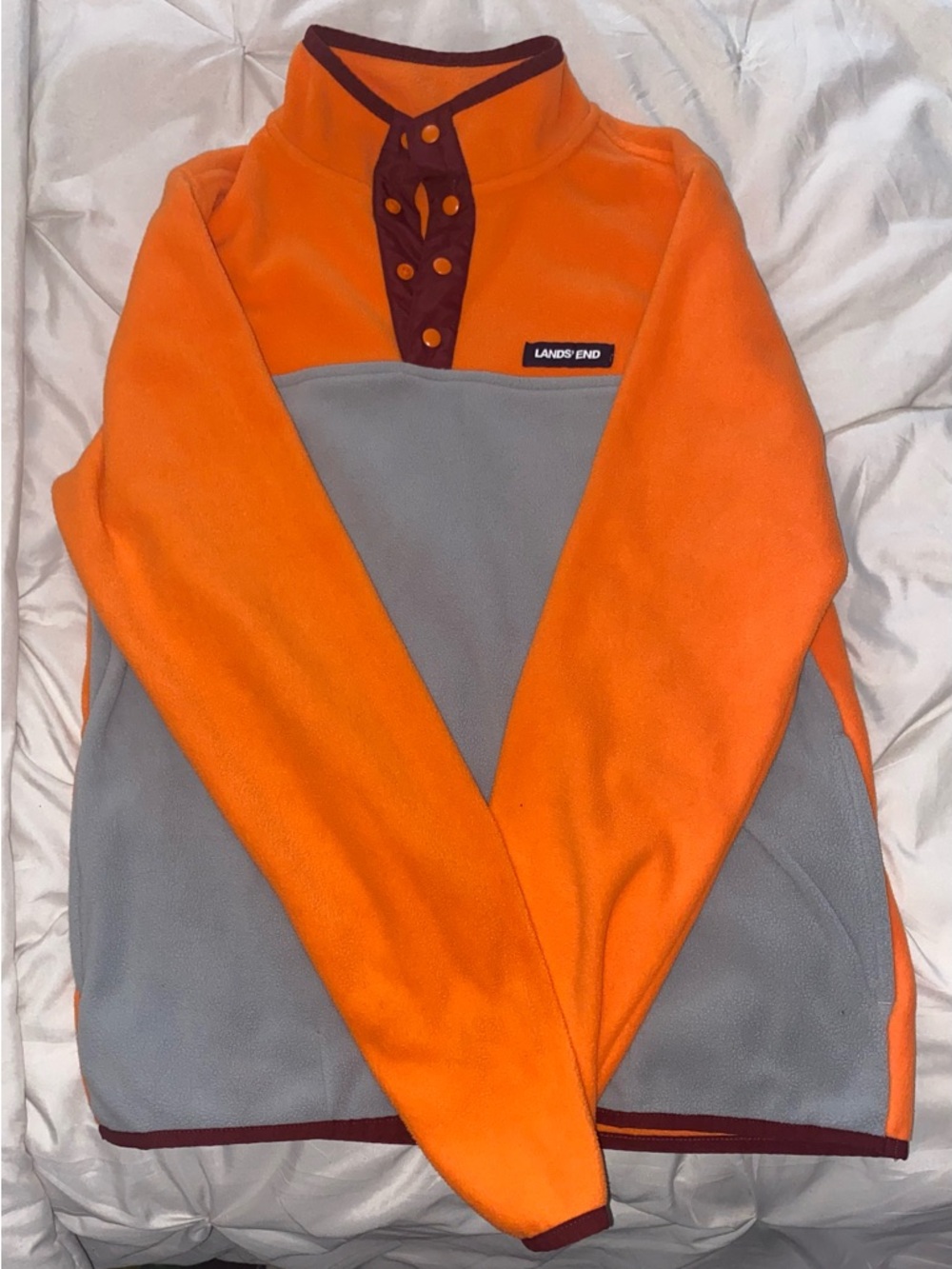 Lands' End Bright Orange Fleece with Maroon Trim